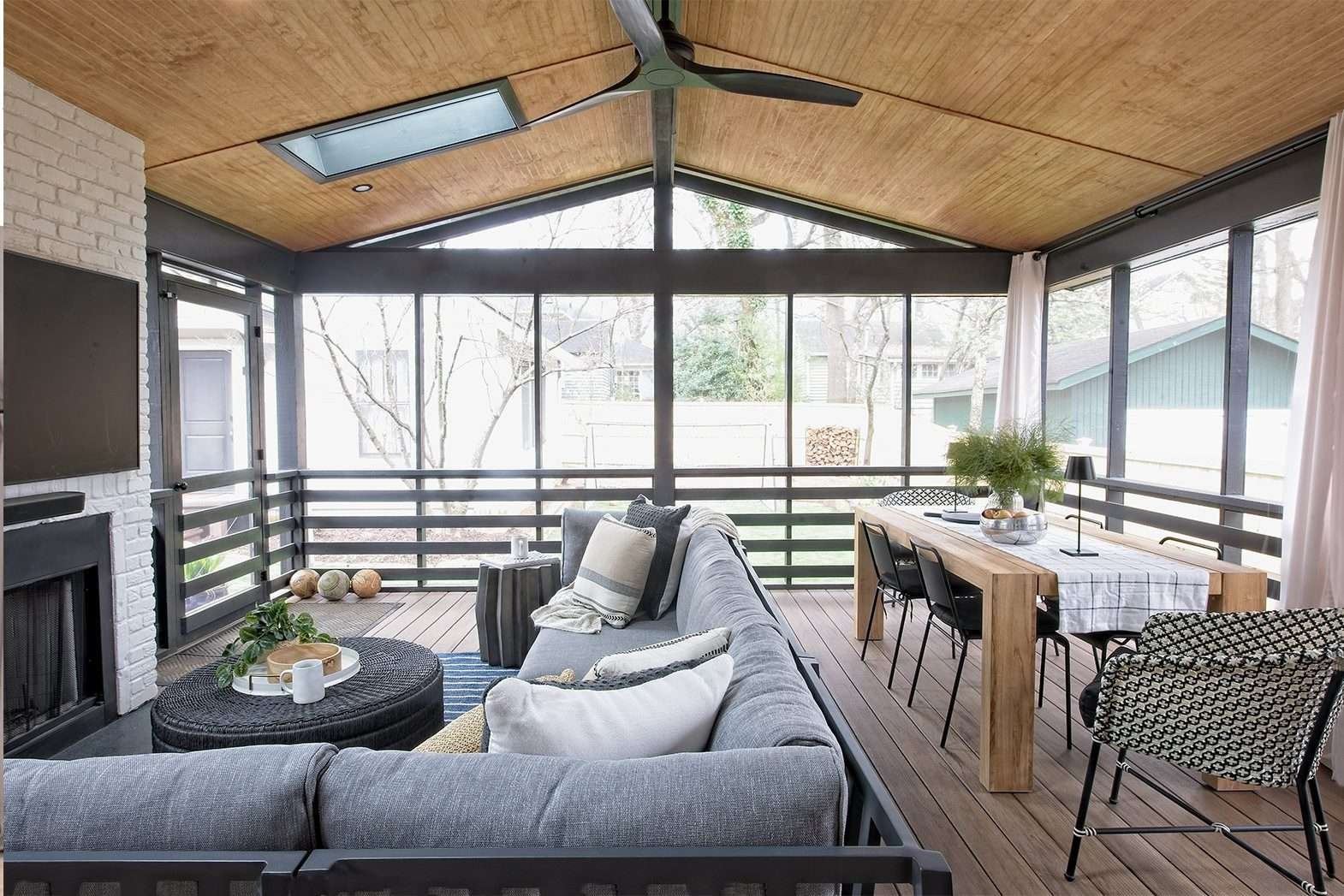 Atlanta’s Top Interior Designer Kings Highway Residence Project Screened In Porch Lounge and Dining Room